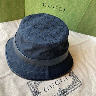 Gucci - GUCCI グッチ 帽子 バケットハット ブラック GGキャンバス