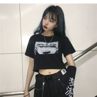 B②3 レディース シャツ ロック 病み クール 原宿 短め 韓国 黒 袖(Tシャツ(半袖/袖なし))