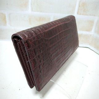 ☆カイマン ワニ革 長財布/カードホルダー 小銭入れ付き バーガンディ