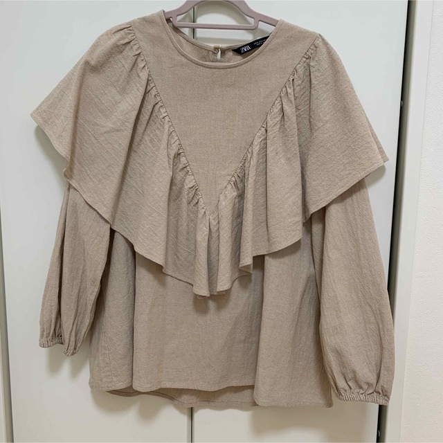 新品 ZARA ザラ フリルラスティックブラウス ベージュ XL