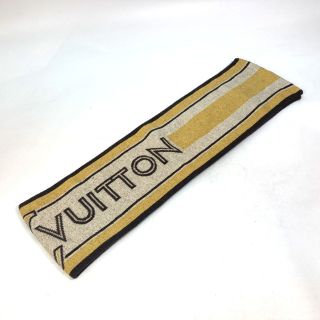 ルイヴィトン(LOUIS VUITTON)のルイヴィトン LOUIS VUITTON ロゴ ボーダー ストライプ マフラー ウール ブラウン×イエロー(マフラー/ショール)