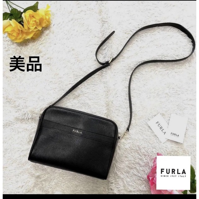 美品♡フルラ アヴリル 2way ショルダーバッグ レザー シボ革 ブラック大吉商店