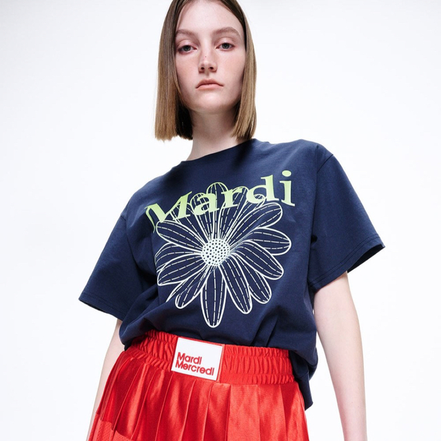 Mardi Mercredi マルディ Tシャツ NAVY APPLEGREEN