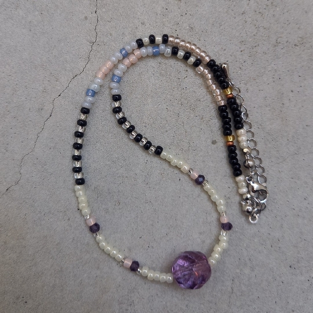 hand made beads necklace purple glass🍇 ハンドメイドのアクセサリー(ネックレス)の商品写真
