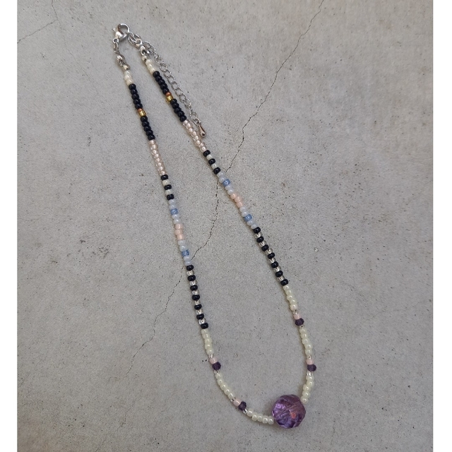hand made beads necklace purple glass🍇 ハンドメイドのアクセサリー(ネックレス)の商品写真
