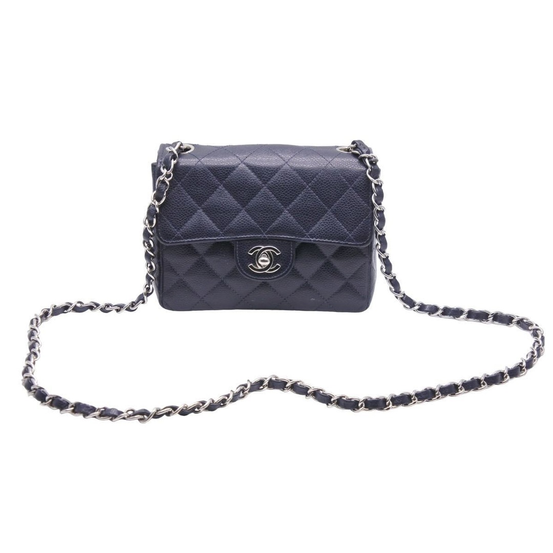 CHANEL シャネル ミニマトラッセ ネイビー キャビアスキン 9番台 ラムスキン ショルダーバッグ 美品  47128ファスナーポケットx1内側