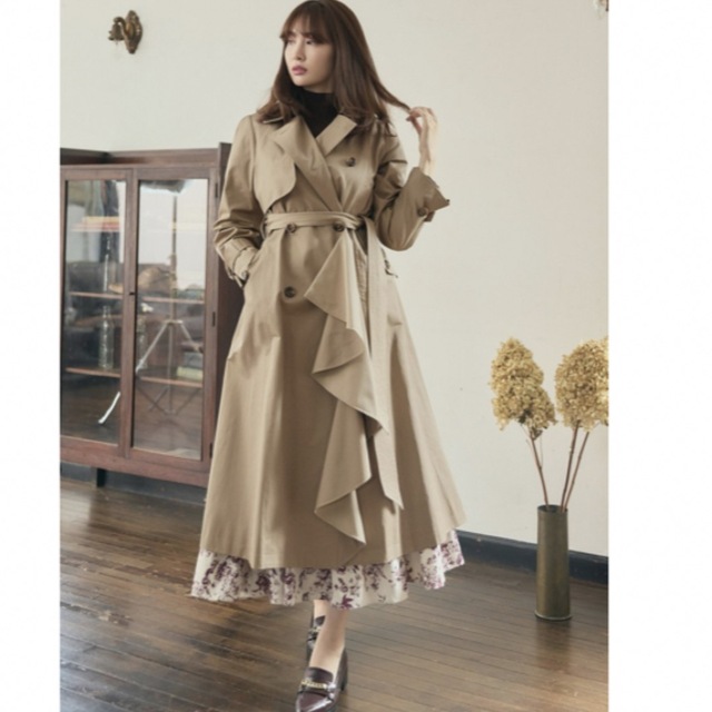 HLT Gaba Ruffled Cotton Trench Coat