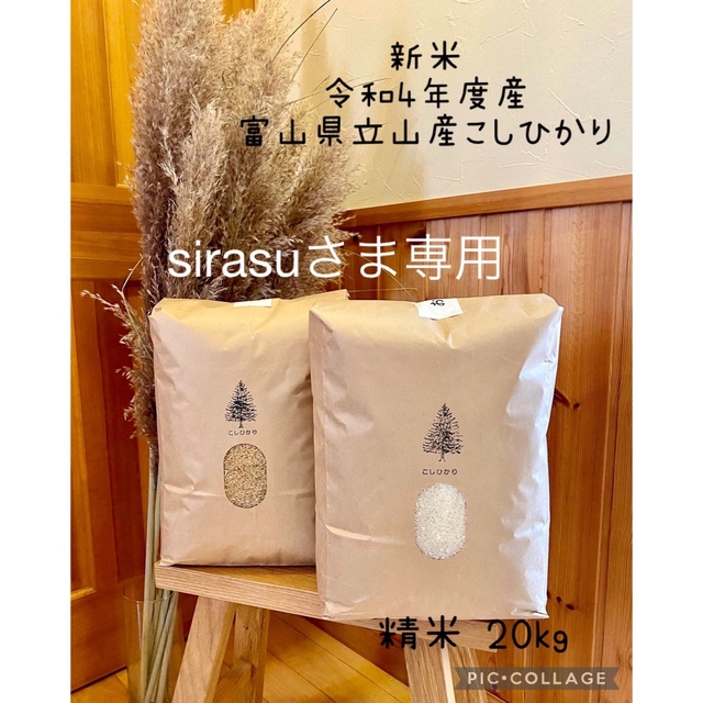 食品/飲料/酒sirasuさま専用　富山県立山産こしひかり　精米20kg