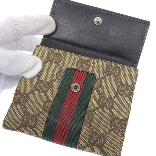 【本物保証】 箱付 グッチ GUCCI ジャッキー GGキャンバス GG柄 シェリーライン 二つ折財布 05 470 2 91