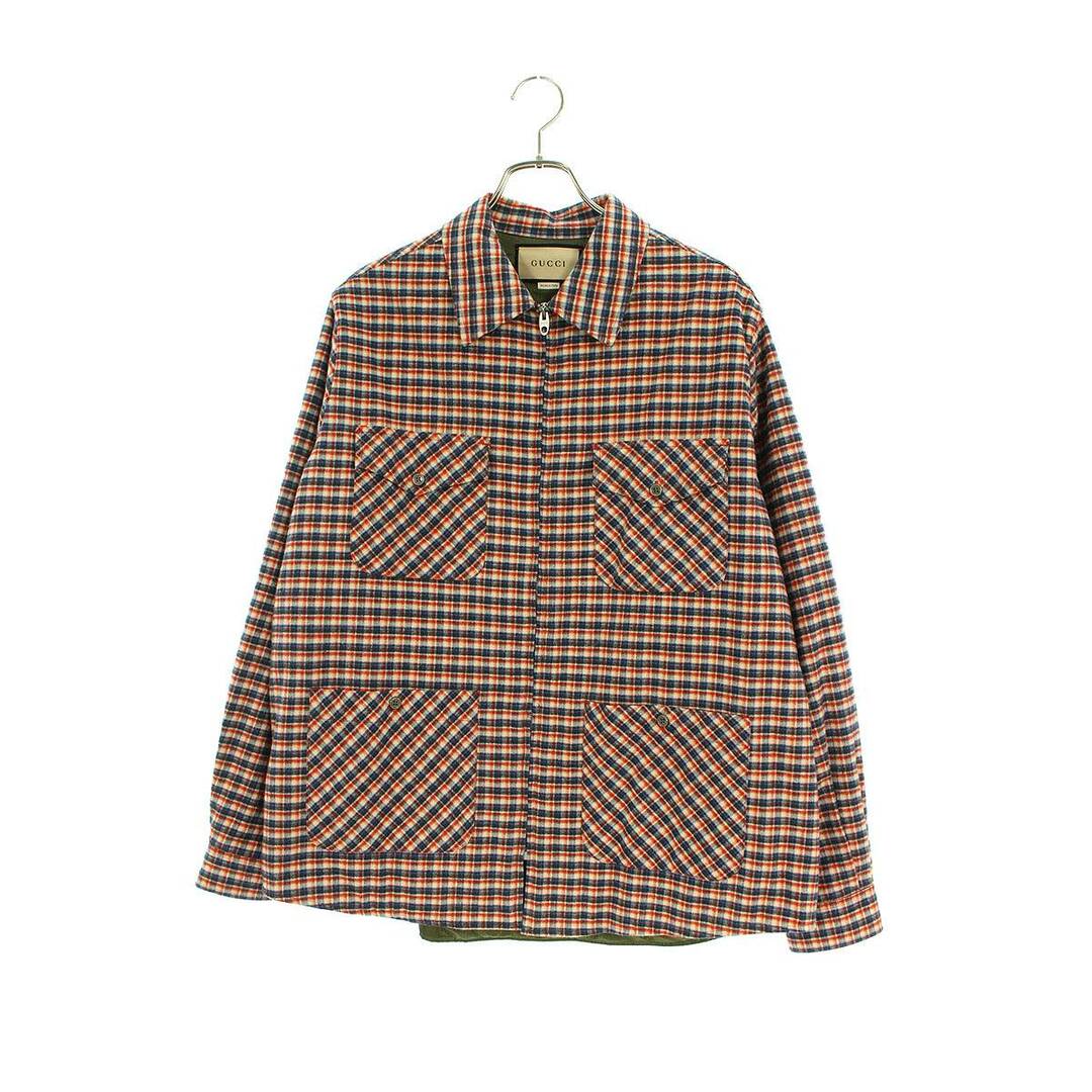 グッチ  660434 ZAHBZ/Freya Hartas animal embroidered check jacket フレイヤ ハルタスチェックキルティングジップ長袖シャツ メンズ 48