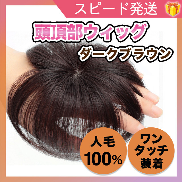 頭頂部 ウィッグ 部分かつら ヘアピース 自然 ブラウン つけ毛 メンズ にも レディースのウィッグ/エクステ(その他)の商品写真