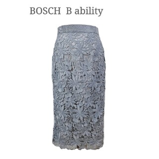 ボッシュ(BOSCH)の美品 BOSCH B ability ライトグレー　レーススカート(ひざ丈スカート)
