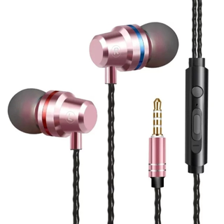 イヤホン　ピンク　カナル　3.5mm イヤフォン 有線 マイク付き　高音質(ヘッドフォン/イヤフォン)
