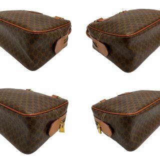 極 美品 CELINE セリーヌ マカダム ブラゾン ロゴ 柄 レザー ハンドバッグ ミニ ボストンバッグ ブラウン 555-7
