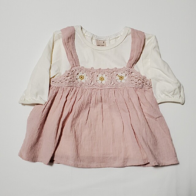 petit main(プティマイン)のpetit mainクロシェ切替チュニック 90 キッズ/ベビー/マタニティのキッズ服女の子用(90cm~)(Tシャツ/カットソー)の商品写真