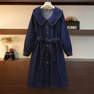 サイズ7XL 襟付きデニムコート　フレンチコート　ワンピースコート(ロングコート)