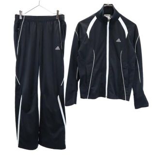 アディダス(adidas)のアディダス ロゴプリント ジャージ 上下 セットアップ M 黒系 adidas ジャケット ロングパンツ レディース 【中古】  【230310】(その他)