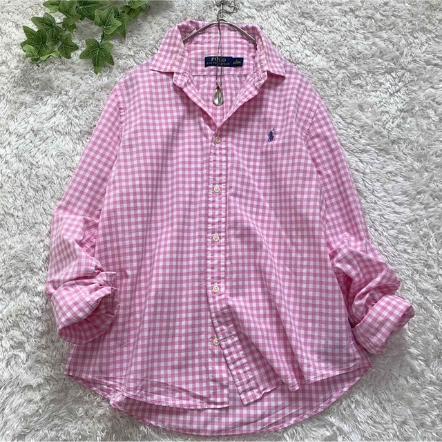 POLO RALPH LAUREN(ポロラルフローレン)のポロラルフローレン ギンガムチェック シャツ 大きいサイズ ピンク 羽織り レディースのトップス(シャツ/ブラウス(長袖/七分))の商品写真