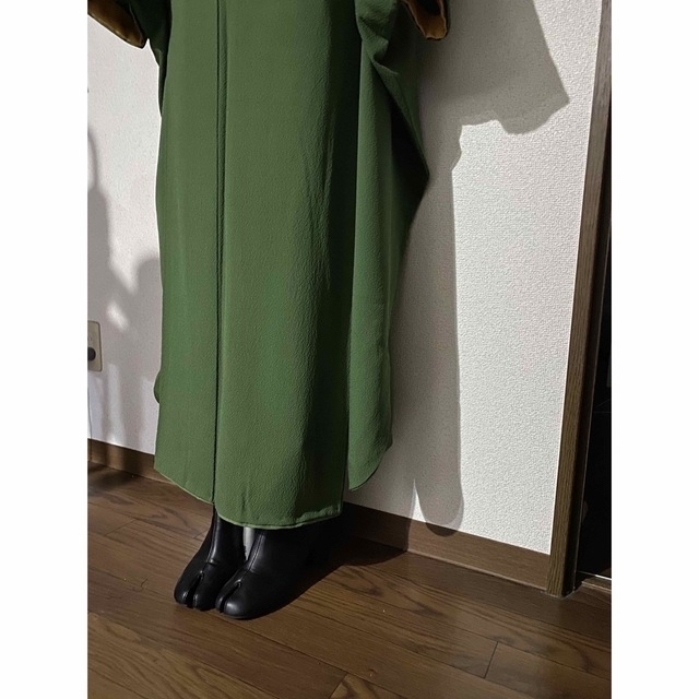 完売致しました 色無地振袖 4点セット 深松葉色 黒 ゴールド 成人式の