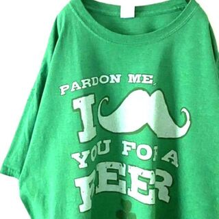 ギルダン PARDON ME BEER Tシャツ 2XL グリーン 緑 古着(Tシャツ/カットソー(半袖/袖なし))