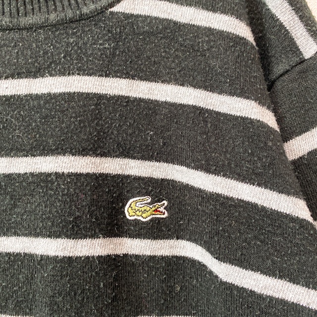 LACOSTE(ラコステ)のラコステ　ニット　セーター　ボーダー　ワニロゴ　刺繍ロゴ　黒色　男女兼用 メンズのトップス(ニット/セーター)の商品写真