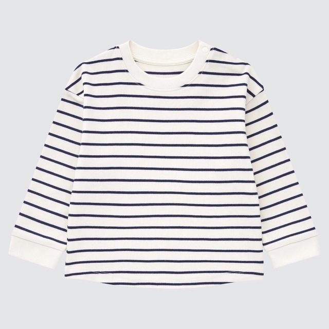 UNIQLO(ユニクロ)のユニクロ ソフトタッチコットンクルーネックT ボーダー カットソー スウェット キッズ/ベビー/マタニティのベビー服(~85cm)(シャツ/カットソー)の商品写真