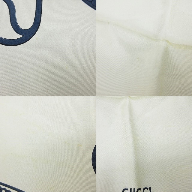 グッチ ヴィンテージ スカーフ ロゴ シルク100% 白 茶 青 ECR17 6