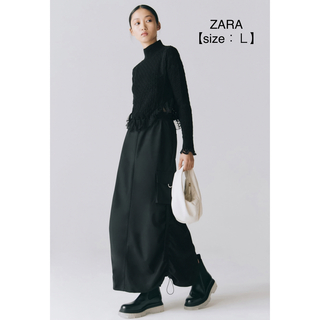ザラ(ZARA)の【新品・未使用】ZARA カーゴ ミディスカート ブラック　L(ロングスカート)
