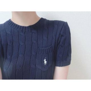 ポロラルフローレン(POLO RALPH LAUREN)の【大人気】ラルフローレン　半袖ケーブルコットンニット　ネイビー(ニット/セーター)