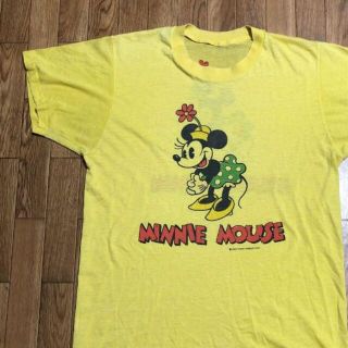 ディズニー(Disney)の70〜80s Disney 染み込み Tシャツ 黄色 ミニー 反転 S(Tシャツ/カットソー(半袖/袖なし))