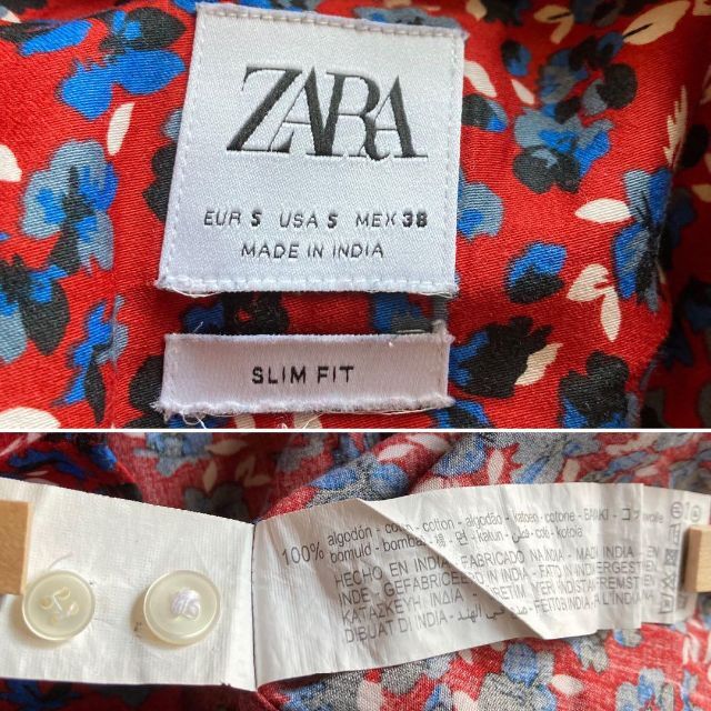 ZARA(ザラ)のZARA /ザラ　シャツ　比翼ボタンダウン　小花柄　レッド　スリムフィット メンズのトップス(シャツ)の商品写真