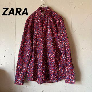 ザラ(ZARA)のZARA /ザラ　シャツ　比翼ボタンダウン　小花柄　レッド　スリムフィット(シャツ)