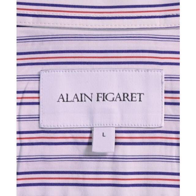 ALAIN FIGARET カジュアルシャツ L 白x紺x赤(ストライプ)