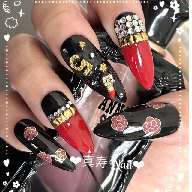 通販 ジェルネイルチップ red × black