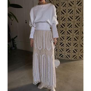 アメリヴィンテージ(Ameri VINTAGE)の新品23SS Ameri SUEDE EMBROIDERY LACE SKIRT(ロングスカート)