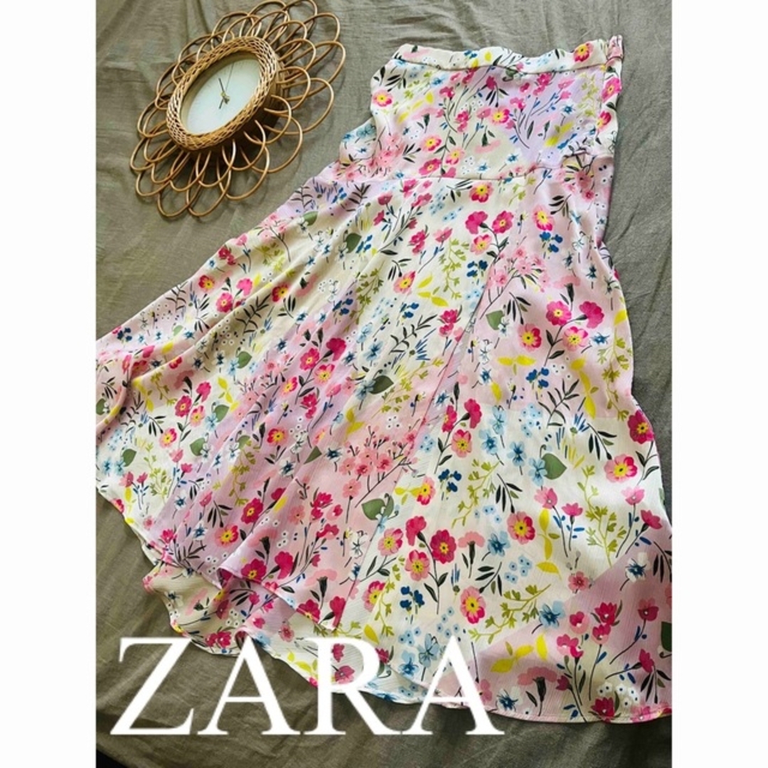 美品　ZARA ザラ　ロングスカート　スカート　花柄　サテン　人気　完売