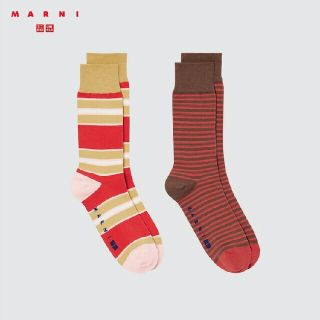 ユニクロ(UNIQLO)のUNIQLO and MARNIソックス（ボーダー・2足組） 25-27 レッド(ソックス)