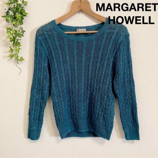 マーガレットハウエル(MARGARET HOWELL)の美品　マーガレットハウエル　麻　クルーネック　リネン　ケーブル模様　ニット(ニット/セーター)