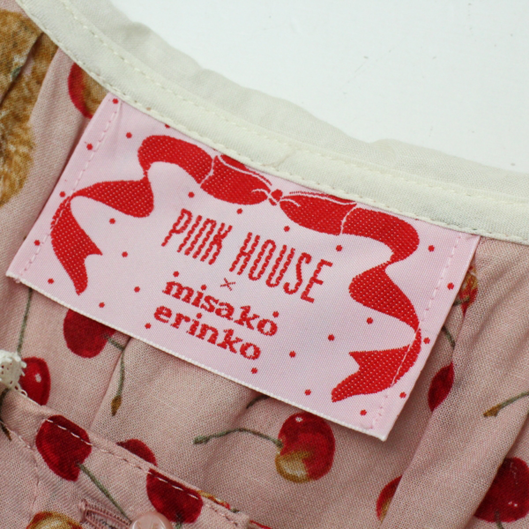美品 2021コラボ PINK HOUSE ピンクハウス misako&erinko キャットチェリードロップ柄ワンピース/ピンク ピコフリル  段々【2400013238632】
