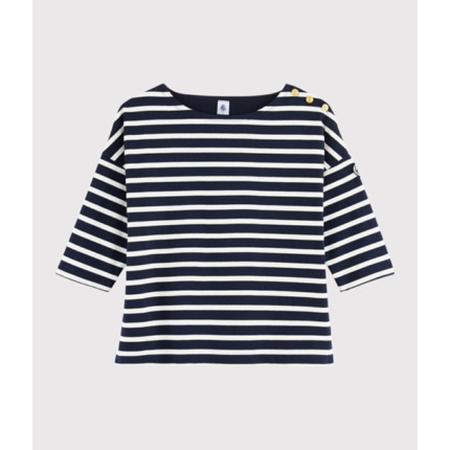 PETIT BATEAU(プチバトー)の新品タグ付き★プチバトー　肩ボタンマリニエールプルオーバー　サイズ1 レディースのトップス(カットソー(長袖/七分))の商品写真