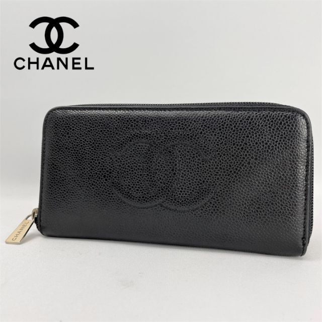 ■CHANEL シャネル■ キャビアスキン ラウンドファスナー ウォレット長財布