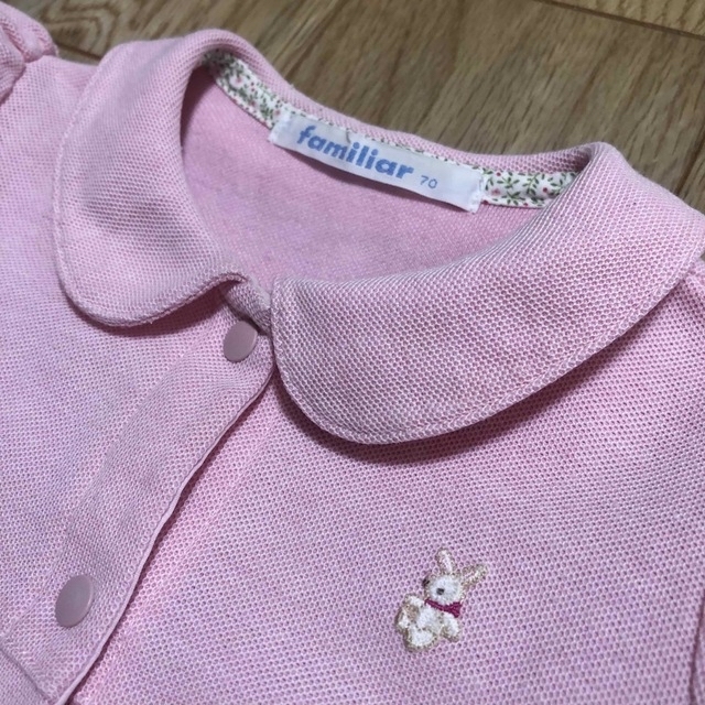 familiar(ファミリア)のfamiliar ファミリア ピンク 半袖 ロンパース うさぎ刺繍 70 キッズ/ベビー/マタニティのベビー服(~85cm)(ロンパース)の商品写真