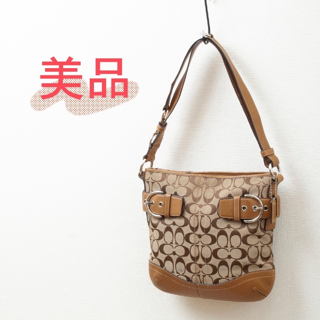 美品　COACH コーチ ハンドバッグ　シグネチャー　ブラウン　キャンバス