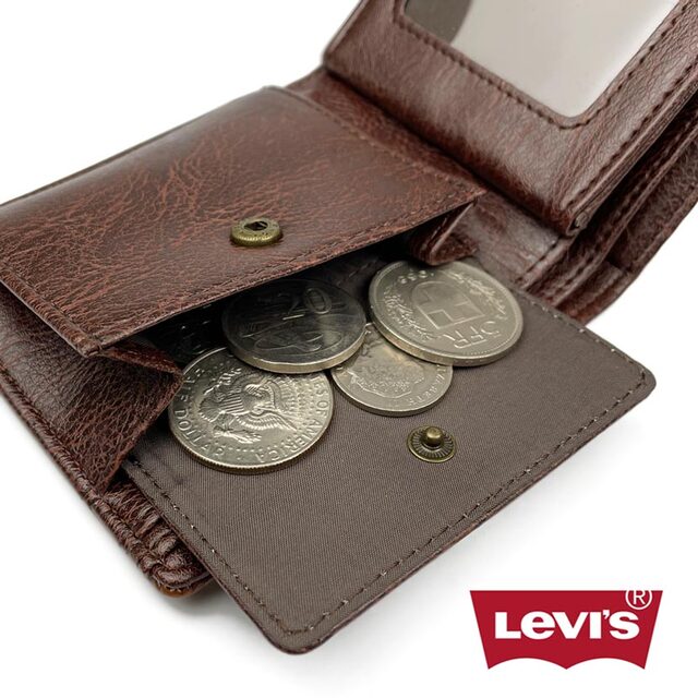 Levi's(リーバイス)のブラウン 茶 Levis リーバイス ラベルパッチ エコレザー 折財布 メンズのファッション小物(折り財布)の商品写真