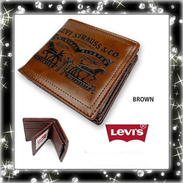 Levi's(リーバイス)のブラウン 茶 Levis リーバイス ラベルパッチ エコレザー 折財布 メンズのファッション小物(折り財布)の商品写真