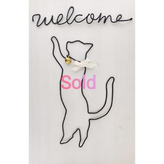 ワイヤークラフト　ワイヤーアート　ねこ　welcome　白リボン(アート/写真)