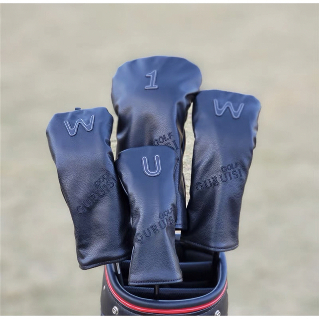 【新品4点セット】シンプルなユニセックスゴルフクラブカバー ヘッドカバー黒色