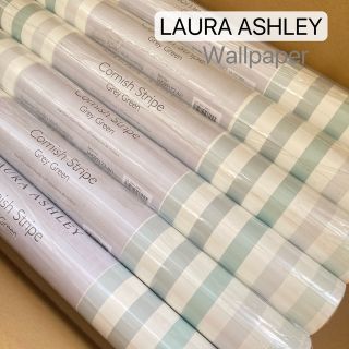 ローラアシュレイ(LAURA ASHLEY)のローラアシュレイ UK製壁紙コーニッシュストライプ 色グレーグリーン新品1本から(ロールスクリーン)