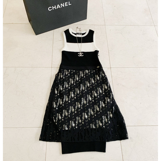 CHANEL - 極美品♡ CHANEL リボン ドレス ニット ワンピース 34 黒の 