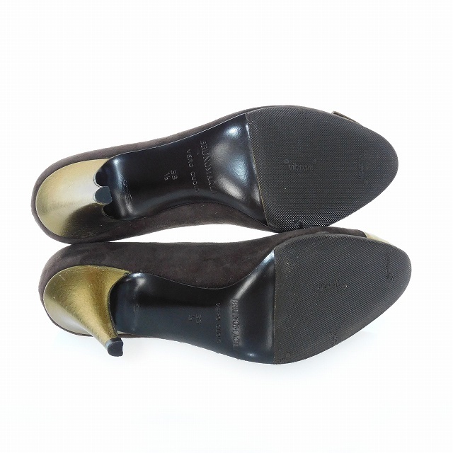ブルーノマリ パンプス オープントゥ スエード ピンヒール 33.5 茶 レディースの靴/シューズ(ハイヒール/パンプス)の商品写真